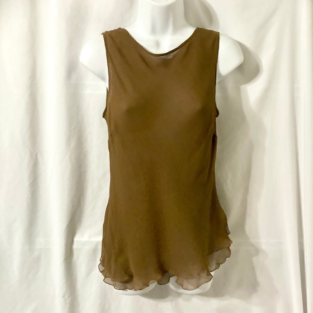 Newport News Women's Size 12 100% Silk Vintage Brown Top - Picture 4 of 9